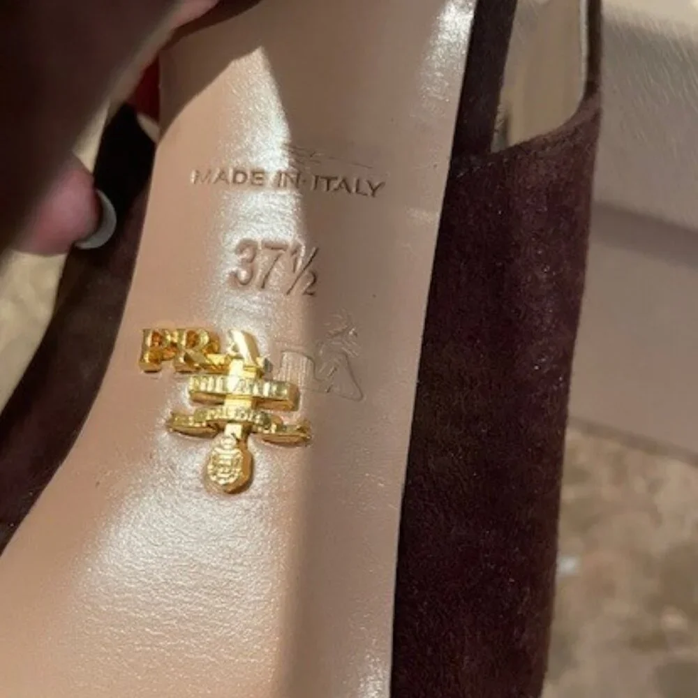 Prada Brown Suede PeepToe Slingback Heels – Sz 7.5